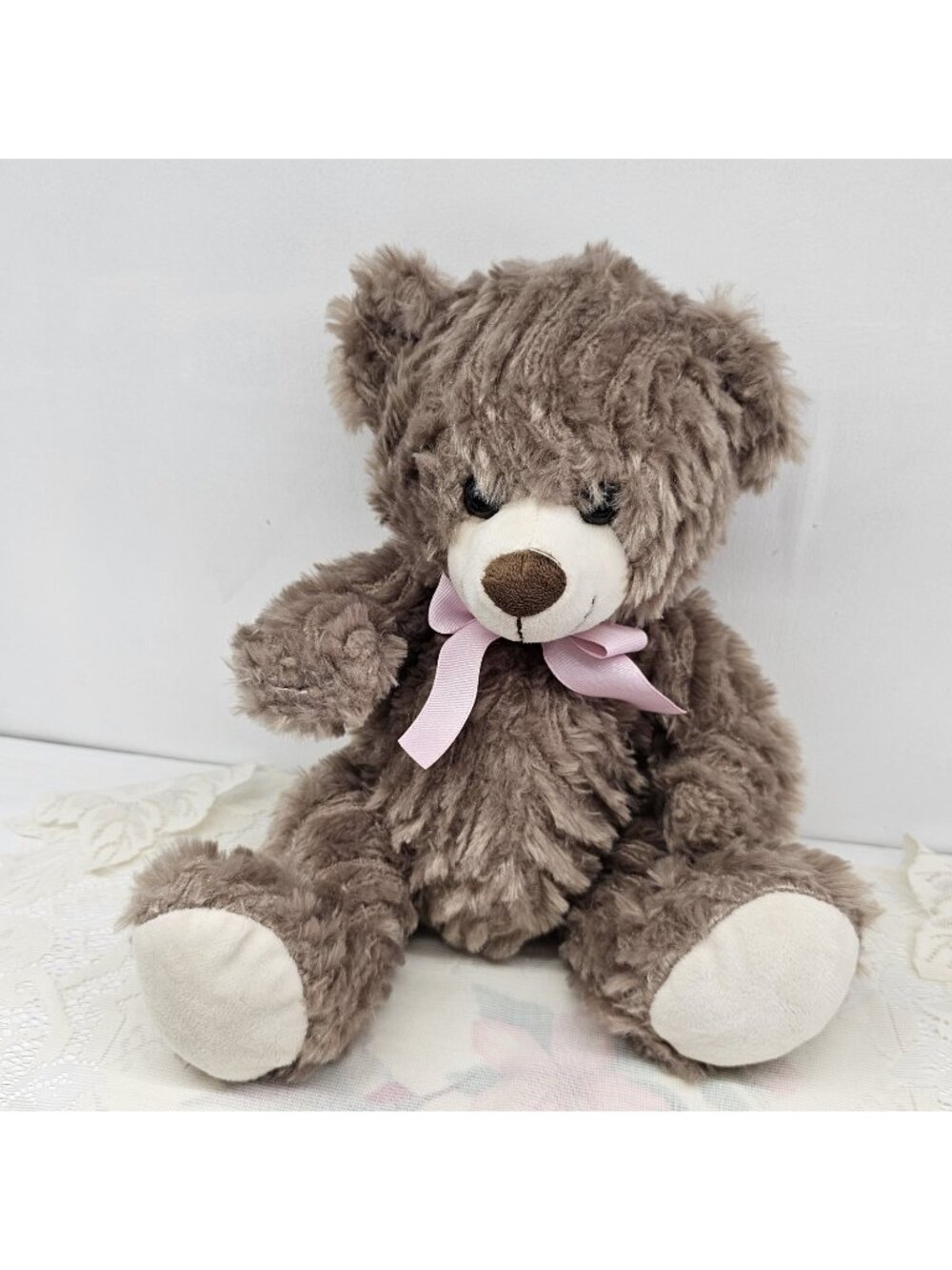 Burton + Burton Soft Comfy Teddy Bear 10" Lovey  Plush Stuffed Animal Pink Bow